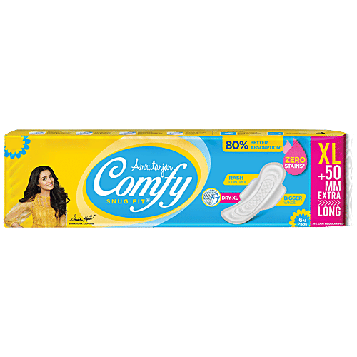 Comfy Snug Fit Sanitary Pads - XL Extra Long, 280 mm With Wings, Anti-Leak System, 6 pcs Pouch 80% Better Absorption, Anti-Leak System