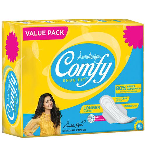 Comfy Snug Fit Sanitary Pads Value Pack - Regular, 230 mm With Wings,  Longer Napkins, 18 pcs