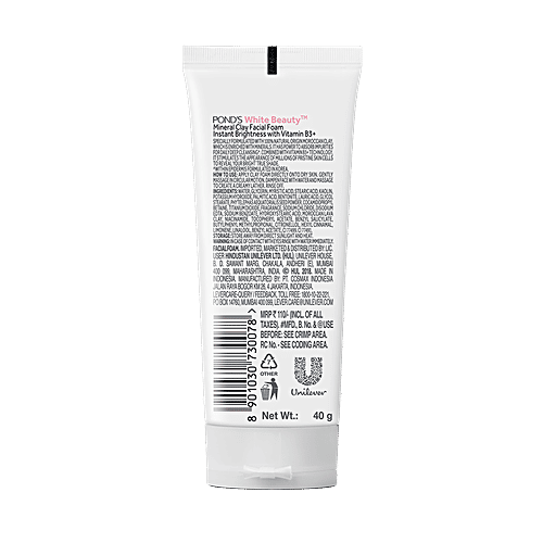 Ponds White Beauty Mineral Clay Instant Brightness Face Wash Foam, 40 g  