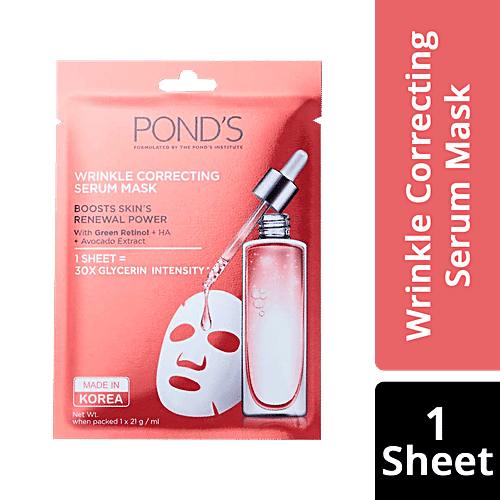 Ponds Wrinkle Correcting Serum Mask With Hyaluronic Acid & Avocado Extract, 21 g  