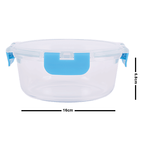 BB Home Borosilicate Glass Round Container With Lid - Blue, 640 ml  