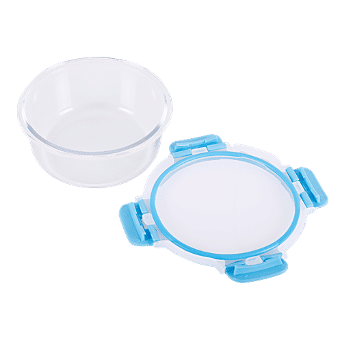 BB Home Borosilicate Glass Round Container With Lid - Blue, 640 ml  