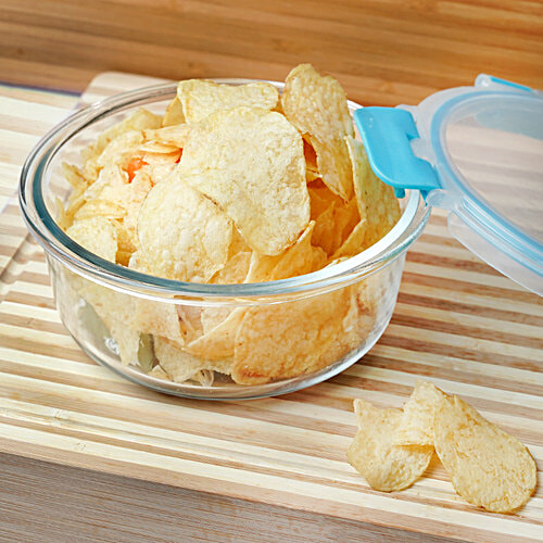 BB Home Borosilicate Glass Round Container With Lid - Blue, 640 ml  