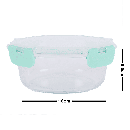BB Home Borosilicate Glass Round Container With Lid - Green, 640 ml  