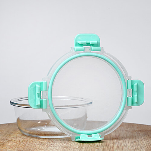 BB Home Borosilicate Glass Round Container With Lid - Green, 640 ml  