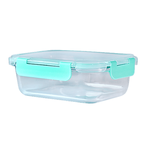 BB Home Borosilicate Glass Rectangular Container With Lid - Green, 370 ml  
