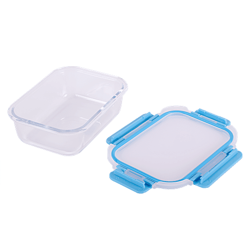 bb home Borosilicate Glass Rectangular Container With Lid - Blue, 630 ml  100% Food Grade & BPA Free
