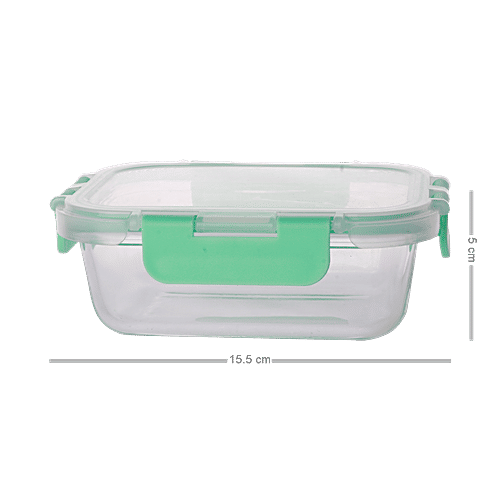 BB Home Borosilicate Glass Rectangular Container With Lid - Green, 630 ml  