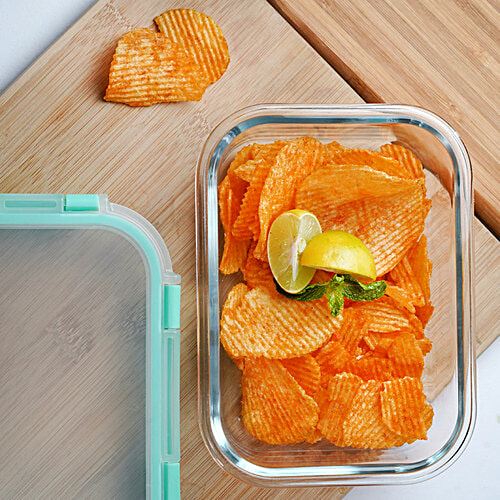 BB Home Borosilicate Glass Rectangular Container With Lid - Green, 630 ml  