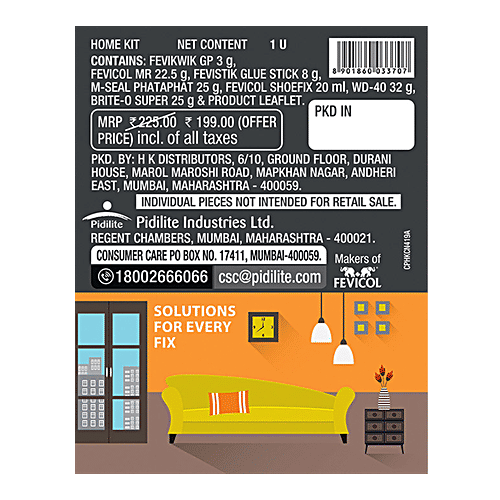 Pidilite Home Kit 7 In 1 Multipurpose Set - Fevikwik, Fevicol, Fevistick Glue, M-Seal, Shoe Fix, Brite-O & WD-40, 7 pcs  