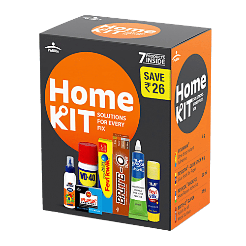 Pidilite Home Kit 7 In 1 Multipurpose Set - Fevikwik, Fevicol, Fevistick Glue, M-Seal, Shoe Fix, Brite-O & WD-40, 7 pcs  