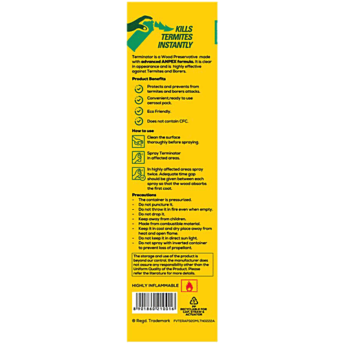 Terminator Termite Killer Spray - Borer, Insect Repellant, Eco-Friendly, For Home, Kitchen & Wood Preservative, 320 ml  Insta Kill Formula
