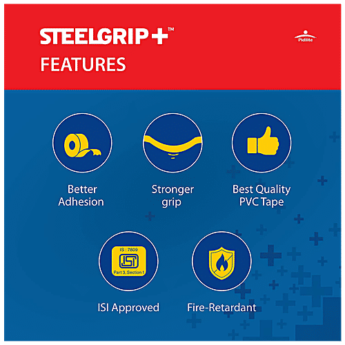 Steelgrip Steelgrip+ Self Adhesive PVC Electrical Insulation Tape - 6 M, 1 pc  For Joining Wires, Insultation Of Live Wires