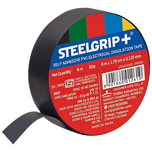 Steelgrip Steelgrip+ Self Adhesive PVC Electrical Insulation Tape - 6 M, 1 pc  For Joining Wires, Insultation Of Live Wires