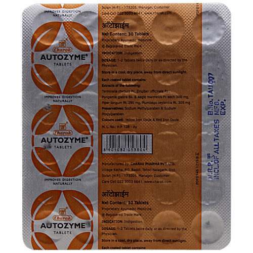 Charak AUTOZYME Tablets - A Natural Remedy To Improve Digestion, 30 Tablets Tablets 