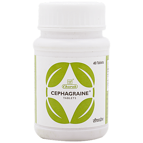 Charak CEPHAGRAINE Tablets - The Natural Therapy For Sinusitis & Migraine, 40 Tablets Plastic container 