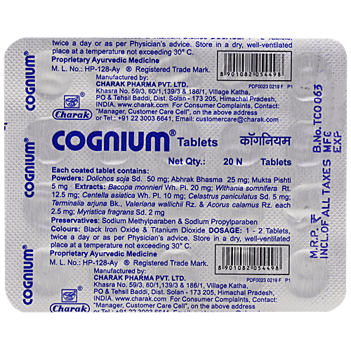 Buy Charak COGNIUM Tablets Helps Improve Memory, Concentration And