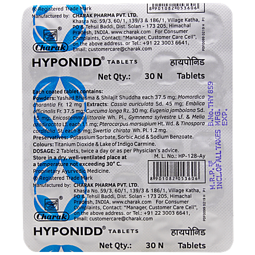 Charak HYPONIDD Tablet - An Ideal Complement To Anti-diabetic Regimen, 30 Tablets Blister pack 