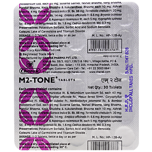 Charak M2-TONE Tablets - For A Balanced Menstrual Period, 30 Tablets Blister pack 
