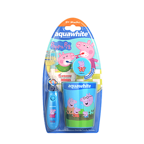 Aquawhite Peppa Pig Flashhh Kids Toothbrush With Rinsing Cup - Blue, 1 pc (Set of 3) 