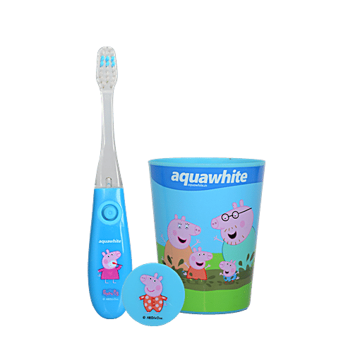 Aquawhite Peppa Pig Flashhh Kids Toothbrush With Rinsing Cup - Blue, 1 pc (Set of 3) 