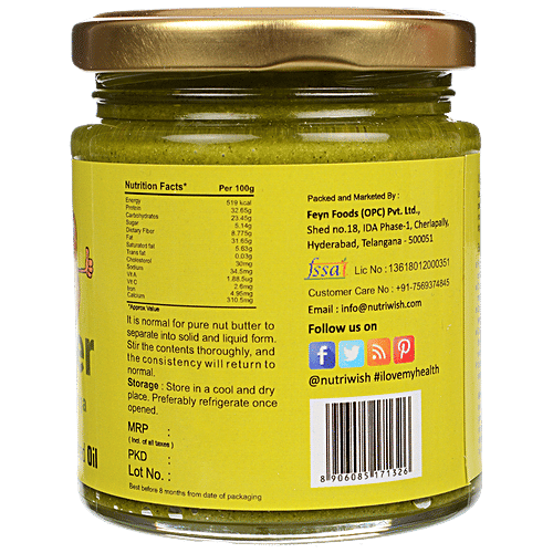 NUTRIWISH Peanut Butter - With Whey Protein & Moringa, 200 g  