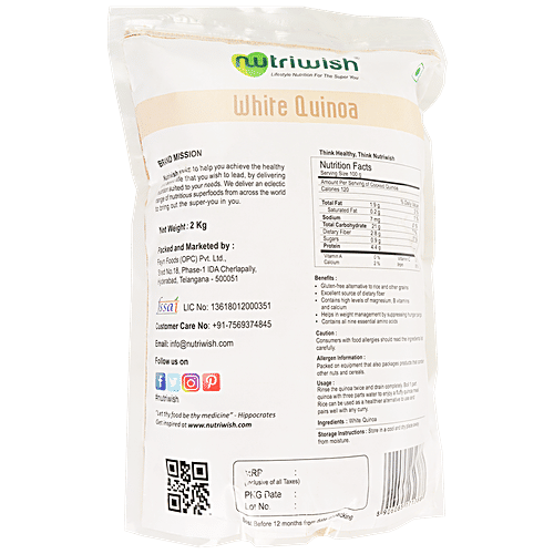 Nutriwish White Quinoa, 2 kg Natural, Nutrient Rich