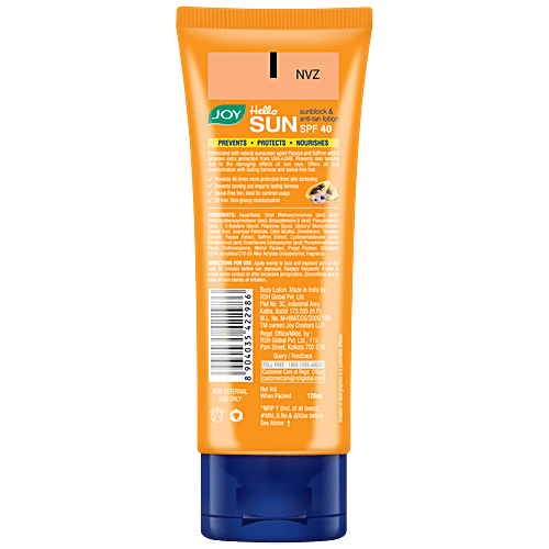 Buy Joy Hello Sun Sunblock & Anti Tan Lotion With Papaya & Saffron