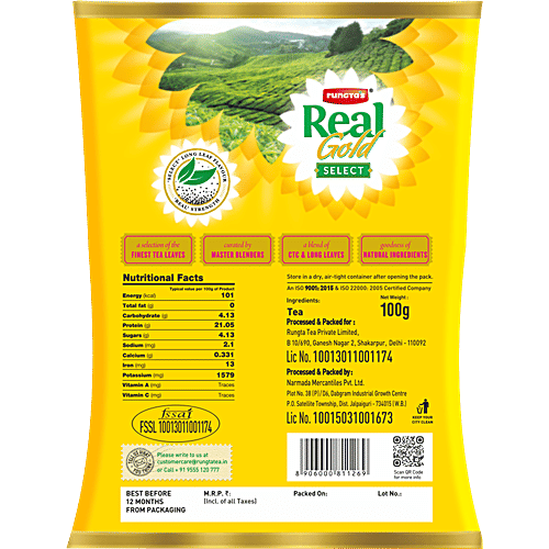 Real Gold Select Tea - Long Leaf, 100 g Pouch Real Strength, A Blend of Tea with 10% Darjeeling Leaves