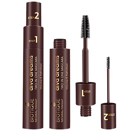 Biotique Natural Makeup Diva Dreams Two In One Mascara - Volume & Definition, Onyx, 9 ml  