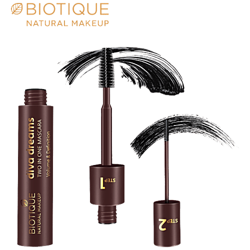 Biotique Natural Makeup Diva Dreams Two In One Mascara - Volume & Definition, Onyx, 9 ml  