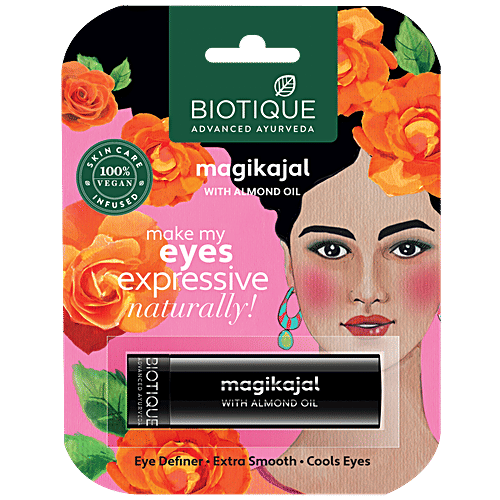 Biotique Natural Makeup Magikajal - Intense Black 010, 3 g  