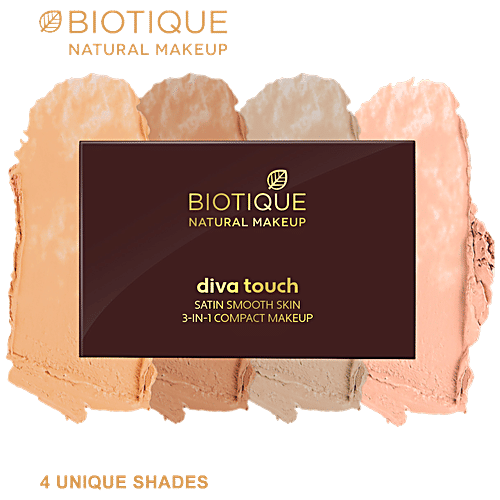Biotique Natural Makeup Diva Satin Smooth 3-In-1 Compact Makeup - Creamy Oatmeal, 9 g  