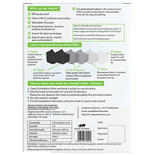 Bodyguard N99 + PM2.5 Cotton Reuseable Face Mask (Black, With Valve, Pack of 1) for Men & Women, 1 pc  Reusable