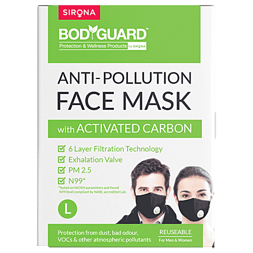 Bodyguard N99 + PM2.5 Cotton Reuseable Face Mask (Black, With Valve, Pack of 1) for Men & Women, 1 pc  Reusable