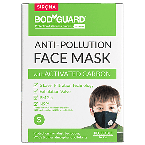 Bodyguard N99 + PM2.5 Cotton Reuseable 6 Layer Anti Pollution Face Mask (Black, With Valve, Pack of 1) for Unisex | Nose Clip for Better Fit | Exhalation Valve for Easy Breathing, 1 pc  Reusable