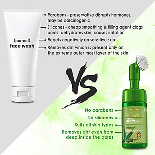 Wow Skin Science Aloe Vera Face Wash - With Built-In Face Brush, Cleanses Gently, No Parabens & Sulphate, 150 ml No Parabens & Sulphate