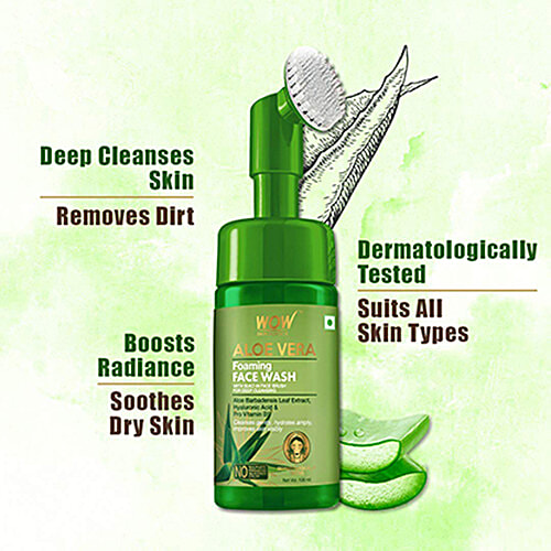 Wow Skin Science Aloe Vera Face Wash - With Built-In Face Brush, Cleanses Gently, No Parabens & Sulphate, 150 ml No Parabens & Sulphate