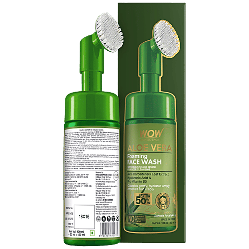 Wow Skin Science Aloe Vera Face Wash - With Built-In Face Brush, Cleanses Gently, No Parabens & Sulphate, 150 ml No Parabens & Sulphate