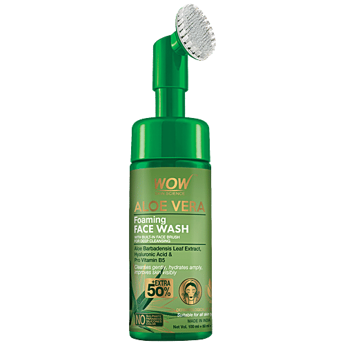 Wow Skin Science Aloe Vera Face Wash - With Built-In Face Brush, Cleanses Gently, No Parabens & Sulphate, 150 ml No Parabens & Sulphate