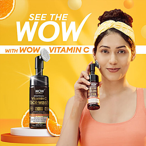 Wow Skin Science Brightening Vitamin C Foaming Face Wash - Built-In Face Brush for Deep Cleansing, No Parabens & Sulphate, 150 ml  No Parabens & Sulphate