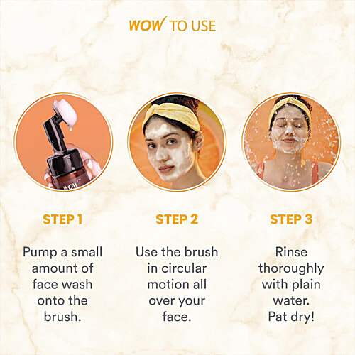 Wow Skin Science Brightening Vitamin C Foaming Face Wash - Built-In Face Brush for Deep Cleansing, No Parabens & Sulphate, 150 ml  No Parabens & Sulphate