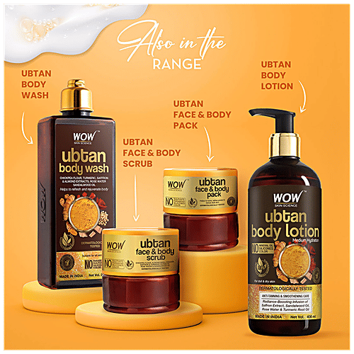 Wow Skin Science Ubtan Body Wash - With Chickpea Flour, Almond & Turmeric Extracts, No Parabens, 250 ml No Parabens & No Sulphate