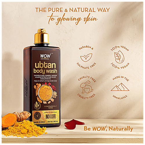 Wow Skin Science Ubtan Body Wash - With Chickpea Flour, Almond & Turmeric Extracts, No Parabens, 250 ml No Parabens & No Sulphate