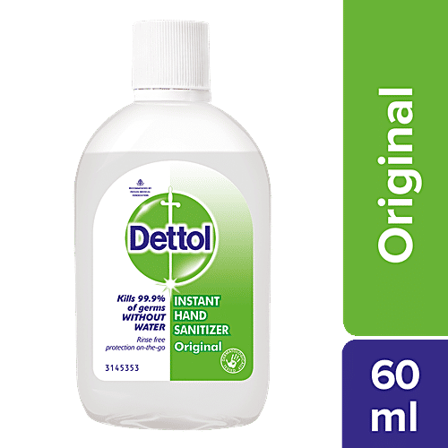 Dettol Instant Hand Sanitizer - Original, Alcohol Based, Kills 99.9% of Germs without Water, 60 ml  
