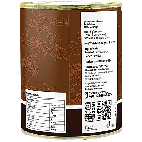 looms & weaves Premium Arabica Ground Coffee Powder, 100 g