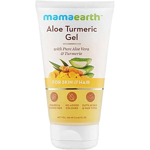 Mamaearth Aloe Turmeric Gel From 100% Pure Aloe Vera Plant For Skin & Hair With Vitamin E, 150 ml  