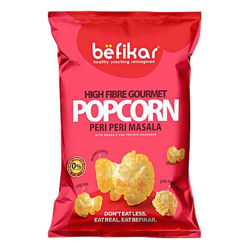Befikar High Fibre Gourmet Popcorn - Peri Peri Masala, 50 g Pouch With Omega-3 & Protein Goodness