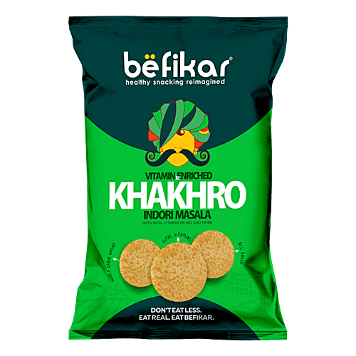 Befikar Vitamin Enriched Khakhro - Indori Masala, 40 g Pouch 0% Cholesterol, Vital Vitamins