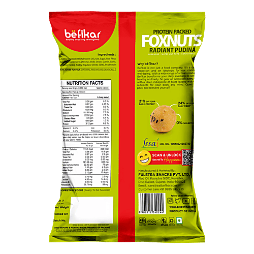 Befikar Protein Packed Foxnuts - Radiant Pudina, 60 g Flushed Pillow Packet 